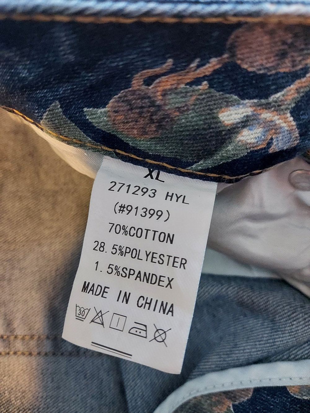 NWT Flamingals Blue Vintage Floral Print Straight Leg Denim Jeans Size XL - Picture 4 of 10